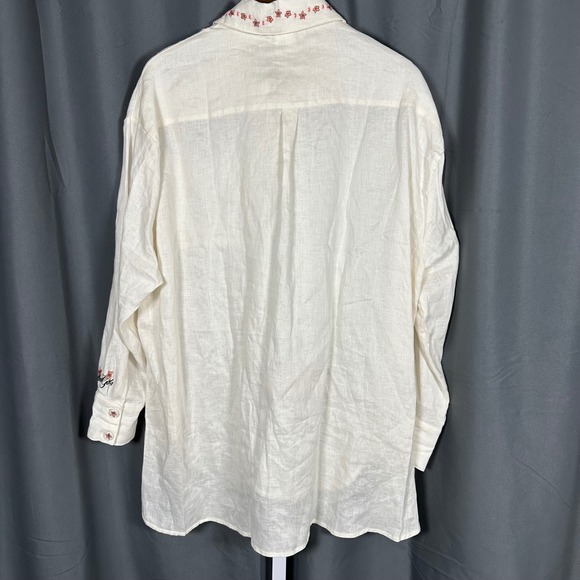 NWT Agua Bendita Ete Swan Shirt 100% Linen Embroidered Cream M/L Cover Up Resort - Picture 12 of 12